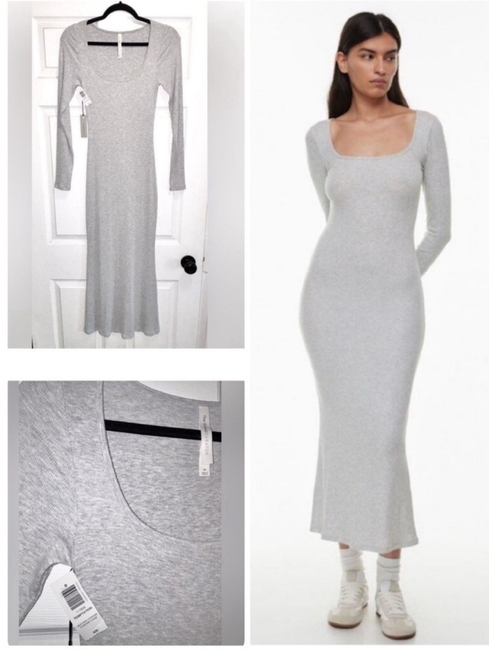 NWT Aritzia Babaton Luxe Lounge Temptation Dress Gray Ribbed Maxi Size Medium